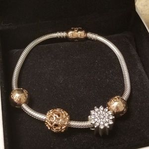 Pandora sterling silver bracelet w/ rose gold